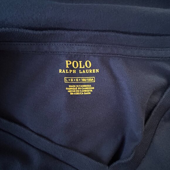 Polo Ralph Lauren Men’s V-Neck T-Shirt Navy Blue with Red Logo Size Large - Picture 3 of 7